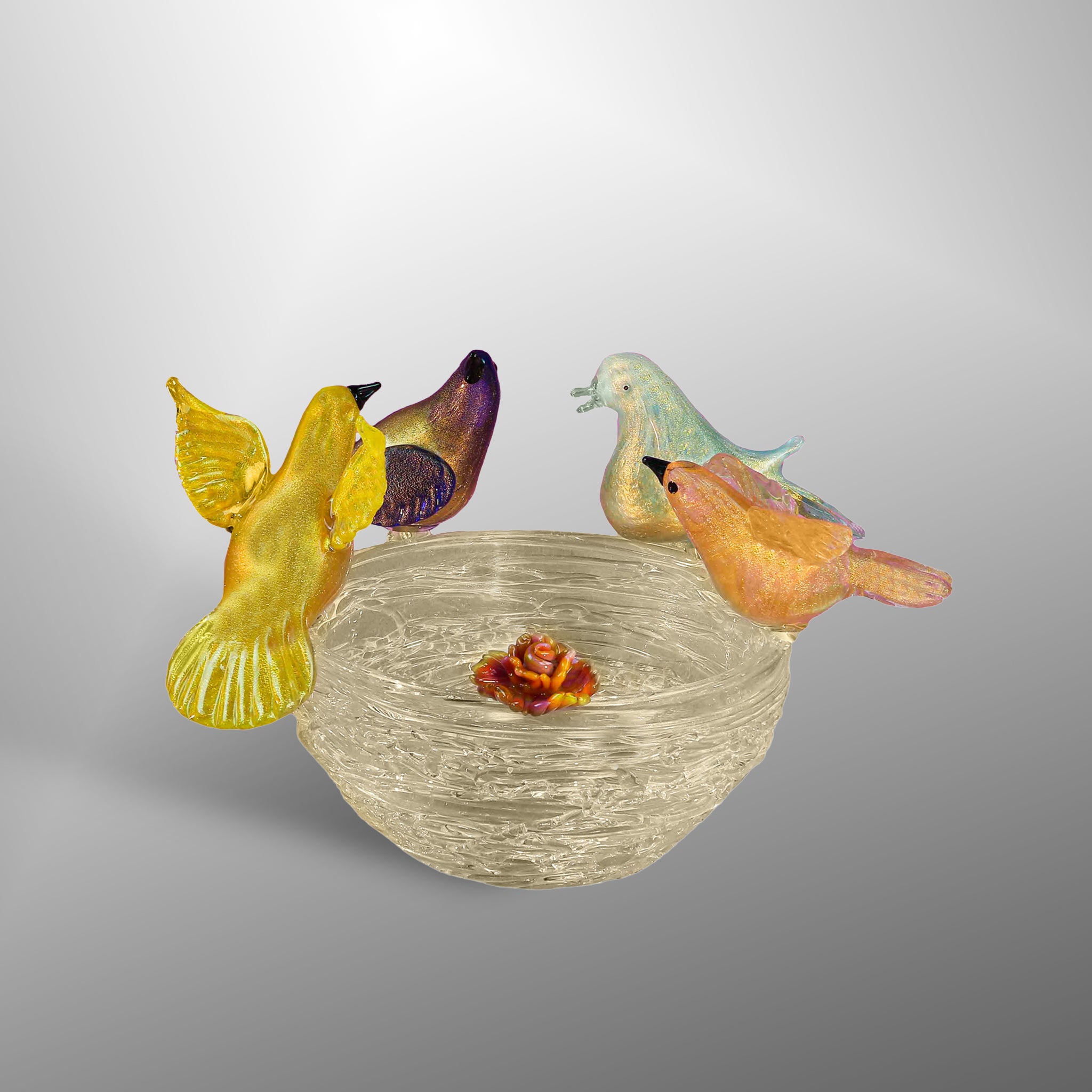 Bowl with colorful birds