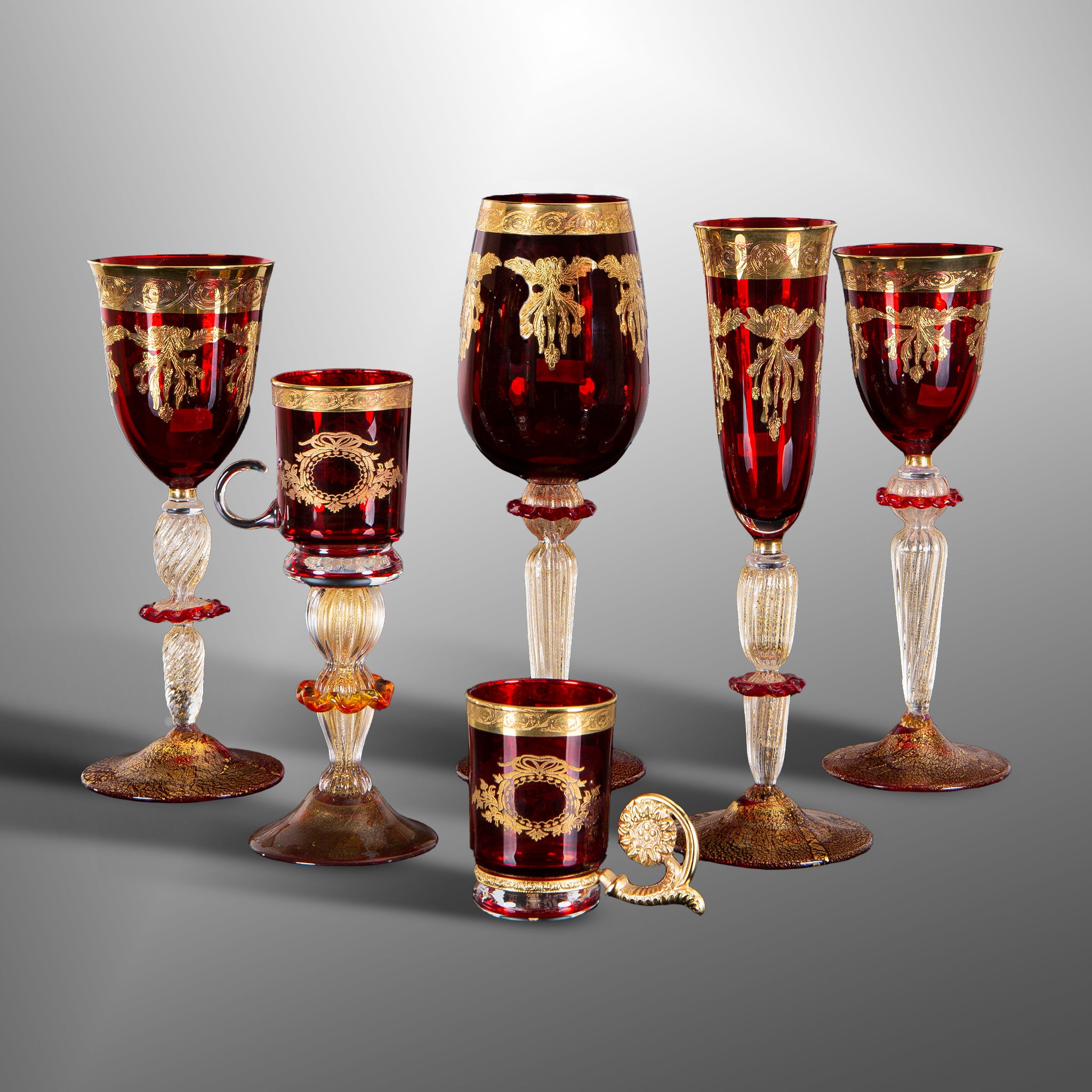 Glasses with gold decorations
