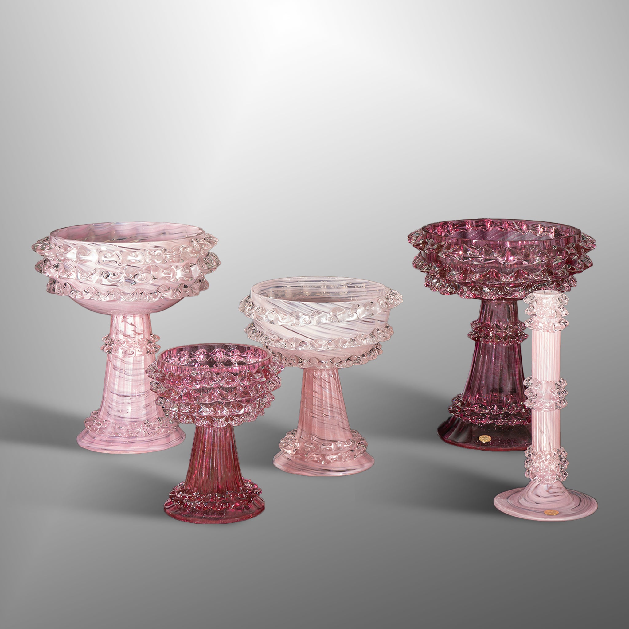 Vases in Pink Opalin with "Rostri"